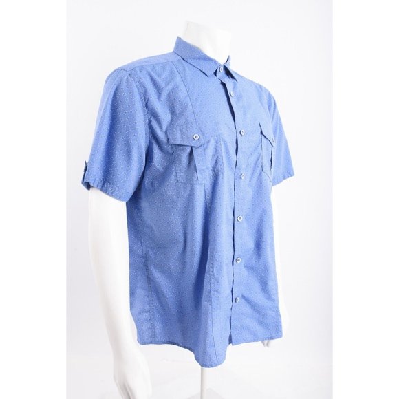 Johnston & Murphy Mens Shirt XL Blue Floral Print Short Sleeve Button Up - Picture 2 of 6